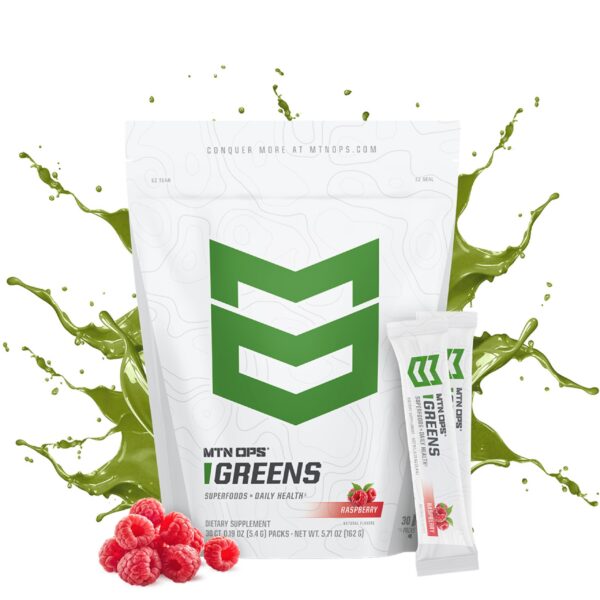 Version 1.0.0 MTN OPS Super Greens polvo para bebida diaria paquete frontal
