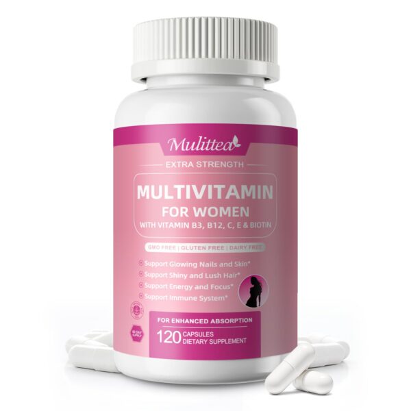 Version 1.0.0 Frente del frasco Mulittea multivitamínico para mujeres