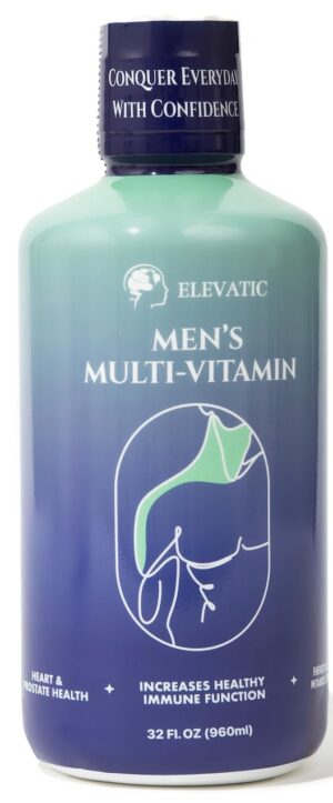 Version 1.0.0 Multivitaminas líquidas Elevatic para hombres botella frontal