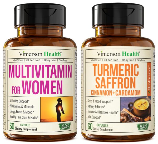 Multivitaminas mujer con cúrcuma azafrán y cardamomo suplemento salud