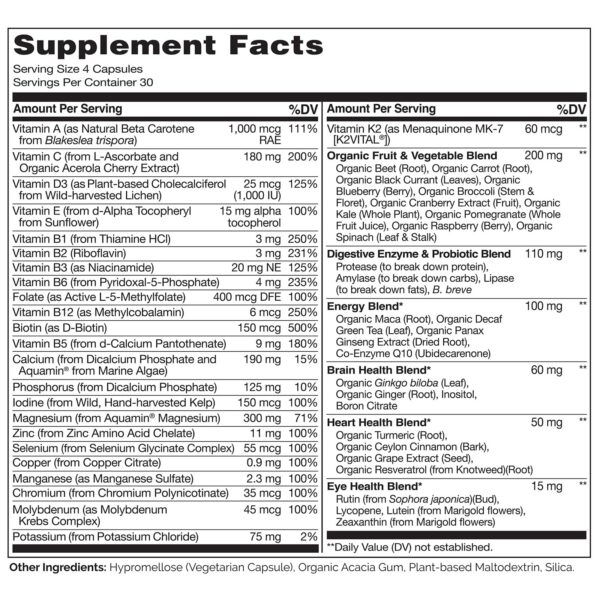 Multivitaminas naturales Naturelo para salud cerebral y energía masculina