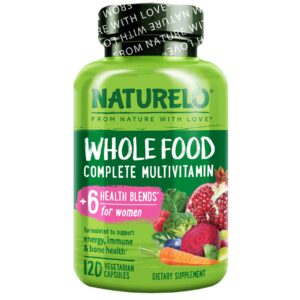 Version 1.0.0 Multivitaminas Naturelo para mujeres botella frontal 120 cápsulas veganas