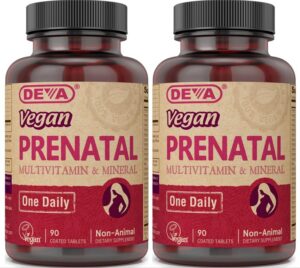 Multivitaminas prenatales veganas DEVA botella frontal