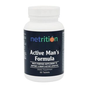 Multivitamínico activo para hombres Netrition 90 tabletas presentación frontal
