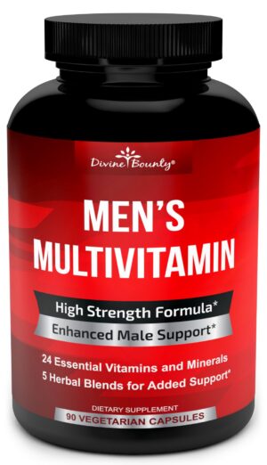 Multivitamínico para hombres Divine Bounty en botella ámbar