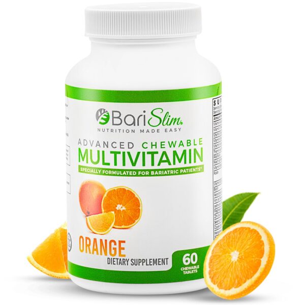 Multivitaminico masticable BariSlim sabor naranja soporte post cirugia bariatrica