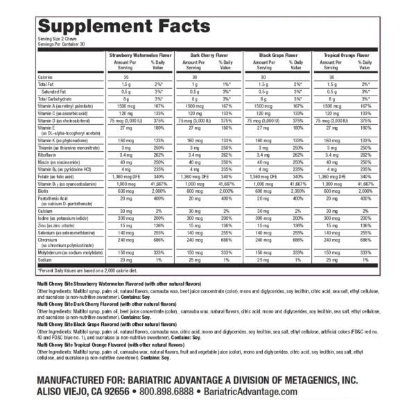 Version 1.0.0 Multivitamínico masticable para cirugía bariátrica envase detalle