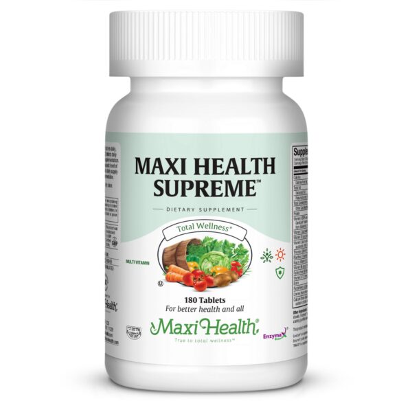 Multivitamínico Maxi Health Supreme frasco principal con etiqueta