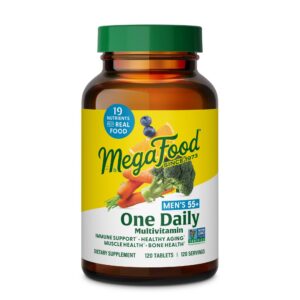 Multivitamínico MegaFood hombres 55+ paquete frontal 120 tabs