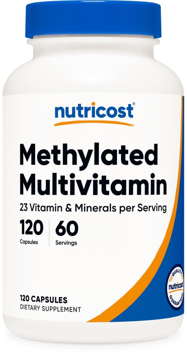Frasco de multivitamínico metilado Nutricost 120 cápsulas