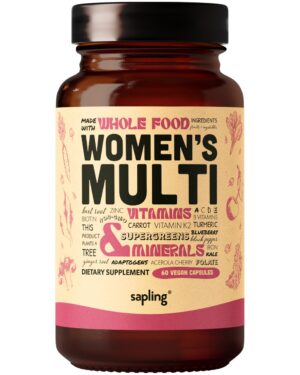 Version 1.0.0 Multivitamínico para mujeres Sapling botella frontal