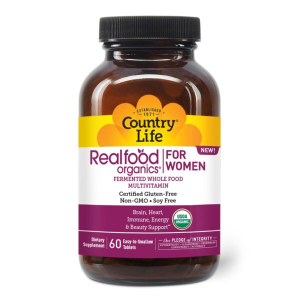 Multivitamínico orgánico para mujeres Country Life RealFood envase frontal