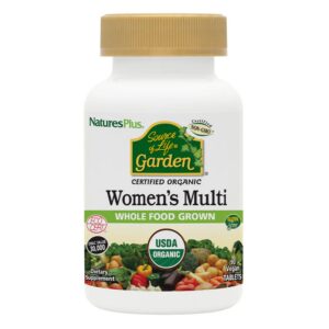 Multivitamínico orgánico para mujeres Natures Plus Source of Life Garden - botella frontal