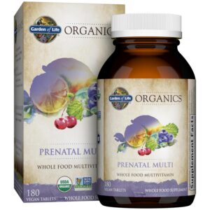 Multivitamínico prenatal orgánico Garden of Life botella frontal