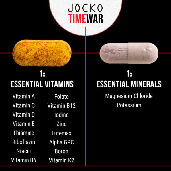Multivitamínico TIME WAR de Jocko Fuel en mesa