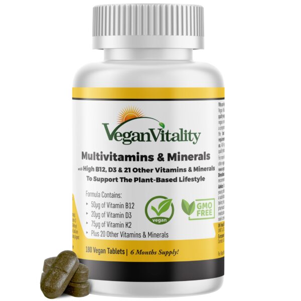 Version 1.0.0 Multivitamínico vegano Vegan Vitality frasco 180 tabletas