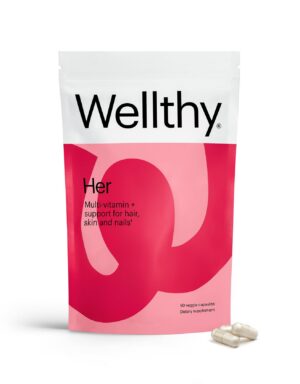 Multivitamínico vegano Wellthy Her para salud femenina y belleza
