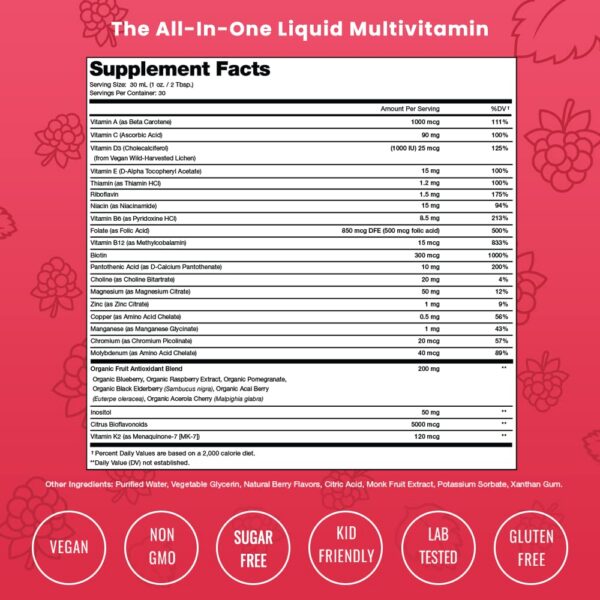 Multivitamínico líquido NutraChamps información nutricional