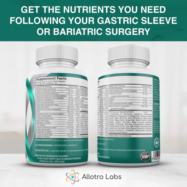 Multivitamínico completo post cirugía bariátrica con enzimas y frutas