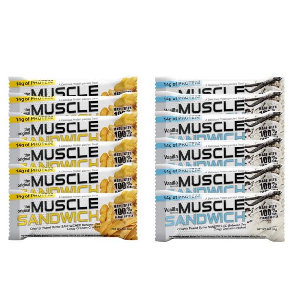 Version 1.0.0 Muscle Sandwich Bars empacado mostrado