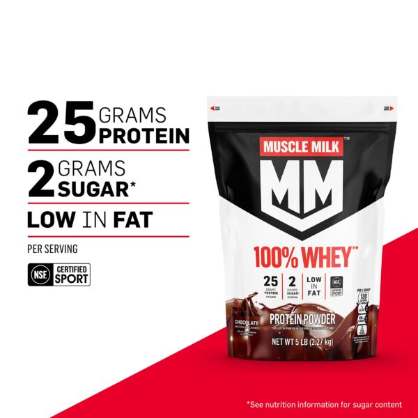 Etiqueta frontal de Muscle Milk 100% Whey Protein Powder