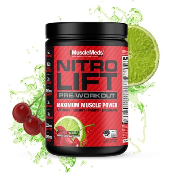 MuscleMeds Nitro Lift pre-entrenamiento suplemento sabor cereza lima