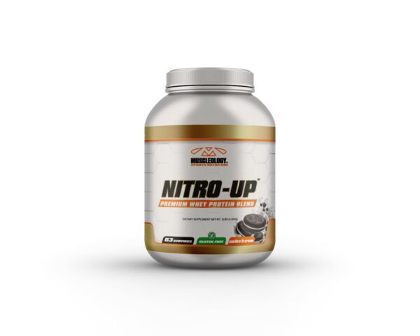 Version 1.0.0 Muscleology Nitro-Up etiqueta frontal de proteína