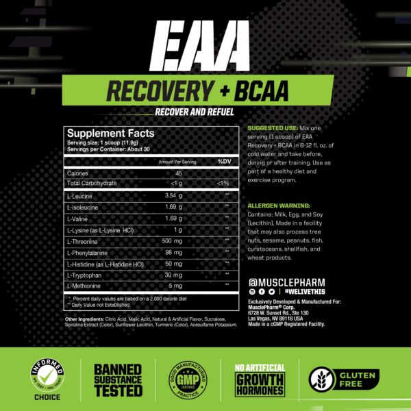 Etiqueta del frasco MusclePharm EAA Recovery BCAA