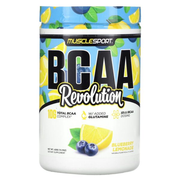 Version 1.0.0 Musclesport BCAA Revolution polvo sabor Blueberry Lemonade frasco