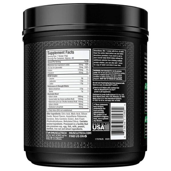 Tarro de MuscleTech Amino Build con suplemento en polvo para músculos