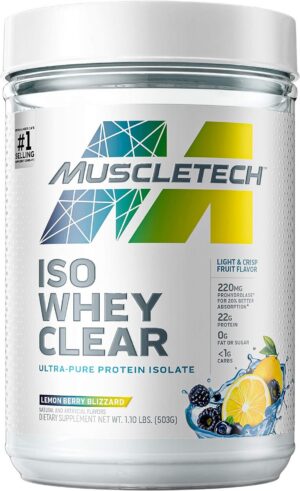 Frente del frasco MuscleTech Clear Whey Isolate