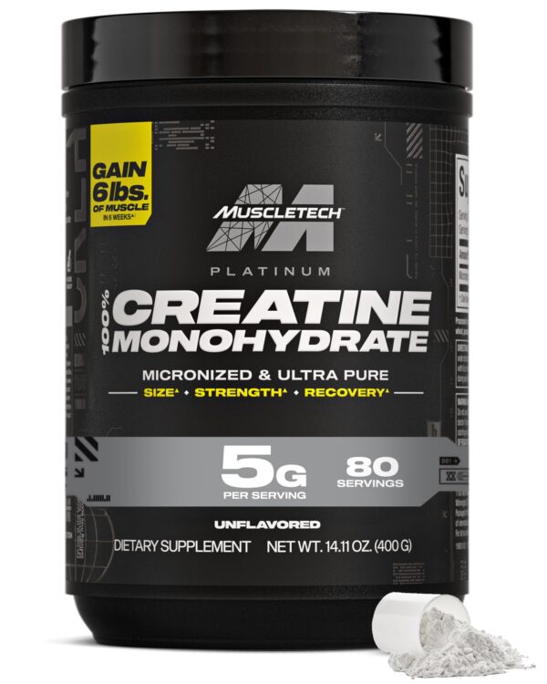 Botella frontal de MuscleTech Creatine Monohydrate