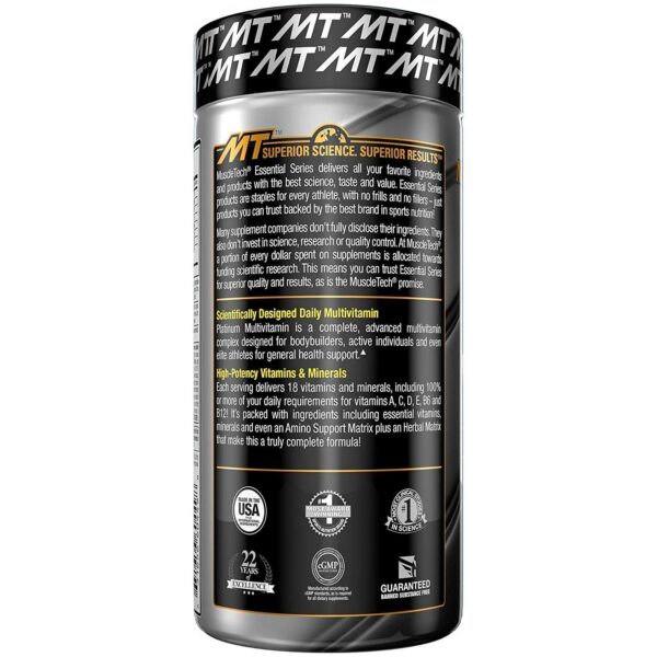Frasco de multivitamínico MuscleTech Platinum Multivitamin