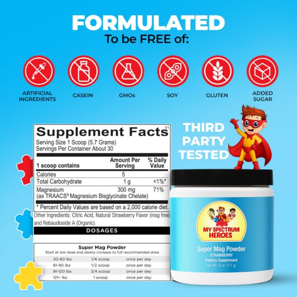 Frasco con etiqueta y polvo Calm Magnesium Powder