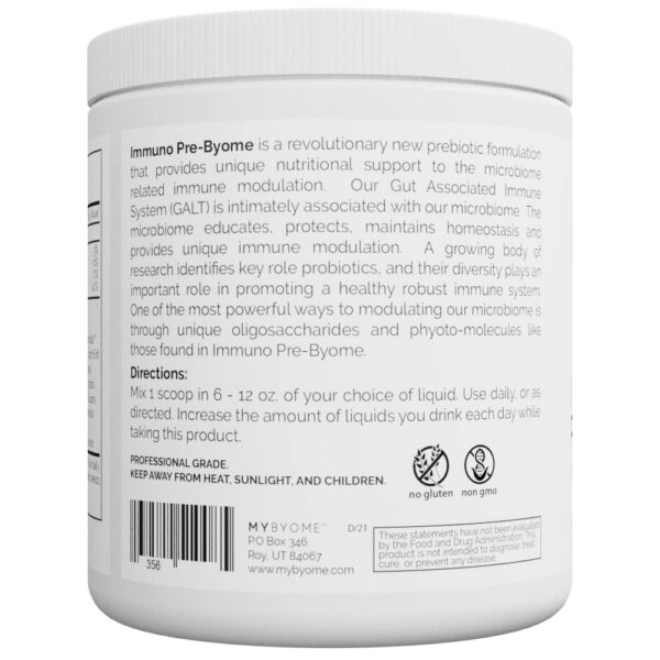 Etiqueta MYBYOME Immuno Pre-Byome suplemento prebiótico