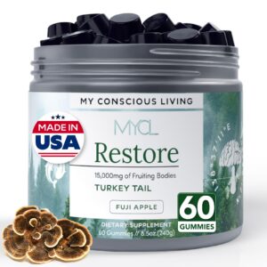 Frasco de gomitas MYCL Restore TurkeyTail en fondo blanco