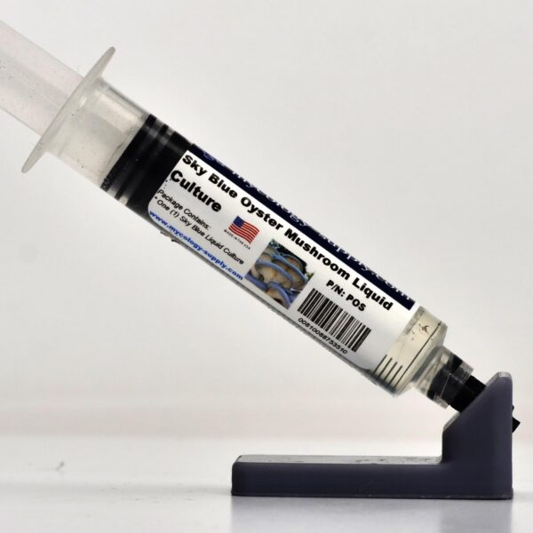 Jeringa con cultivo líquido vivo de hongo ostra azul cielo 10 ml