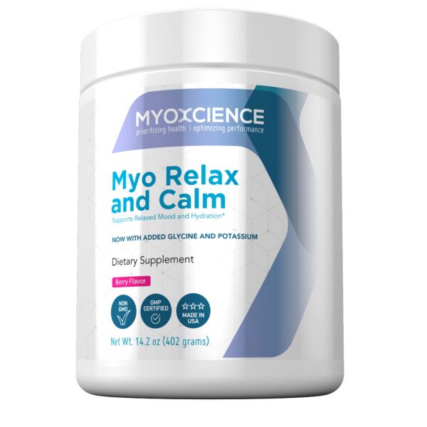 Botella de Myo Relax & Calm sabor baya para apoyo de sueño y hormonas