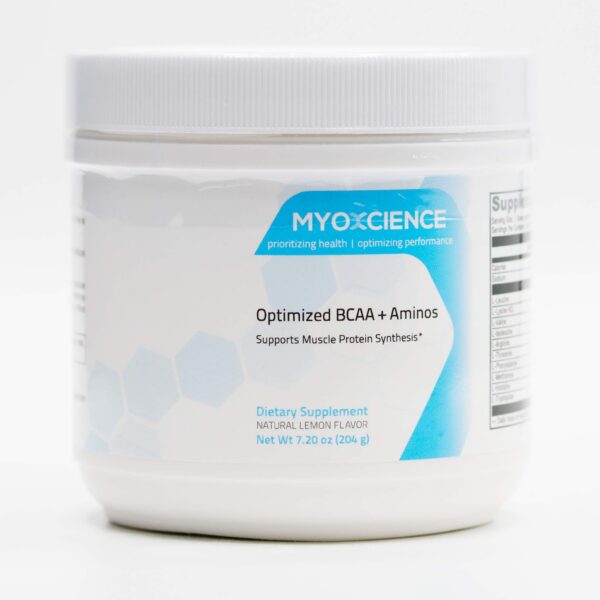 MYOXCIENCE BCAA frasco con etiqueta lateral