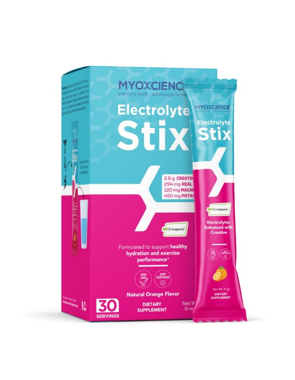 Version 1.0.0 Caja de MYOXCIENCE Electrolyte Stix con mezcla de creatina y electrolitos