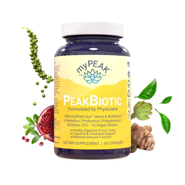Version 1.0.0 myPEAK PeakBiotic sinbiótico vegano para salud intestinal