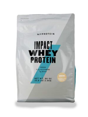 Frasco de Myprotein Impact Whey Isolate con etiqueta frontal