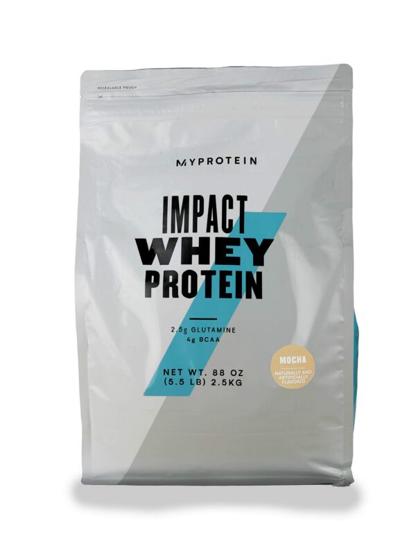 Version 1.0.0 Frasco de Myprotein Impact Whey Isolate con etiqueta frontal