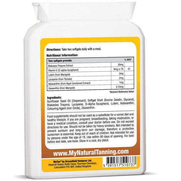 Etiqueta de MyTan Bronze Tanning Pills