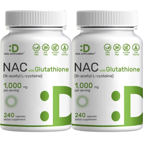 NAC 1000 mg con glutatión - frasco y etiqueta