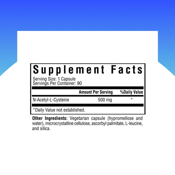 Frasco de NAC 500 mg cápsulas con etiqueta