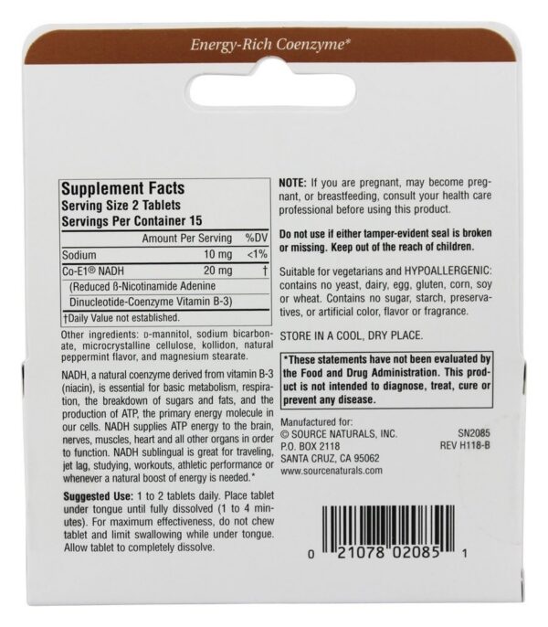 Frasco NADH con pastillas de menta