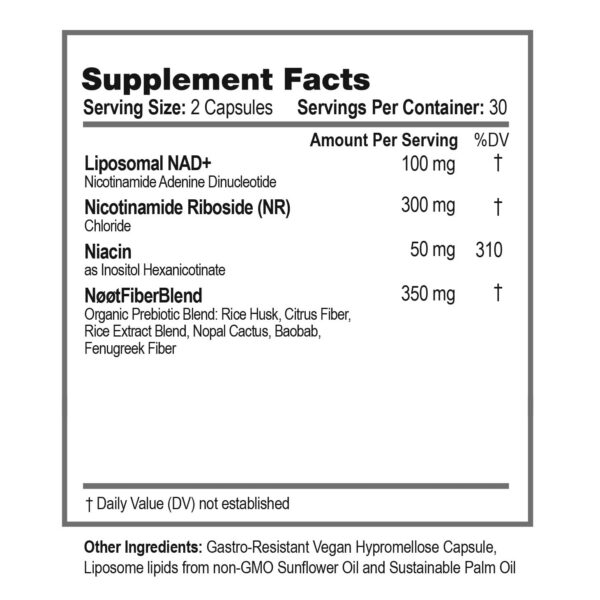 Frasco de NAD liposomal con marca NØØT