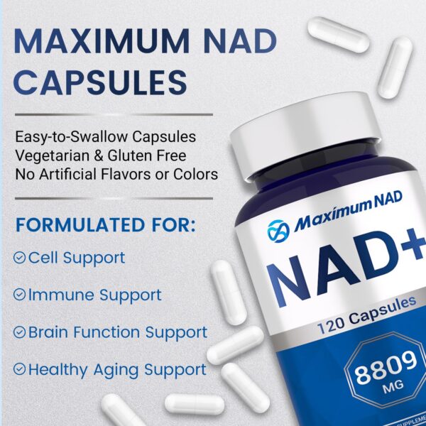 Etiqueta frontal con NAD liposomal y resveratrol