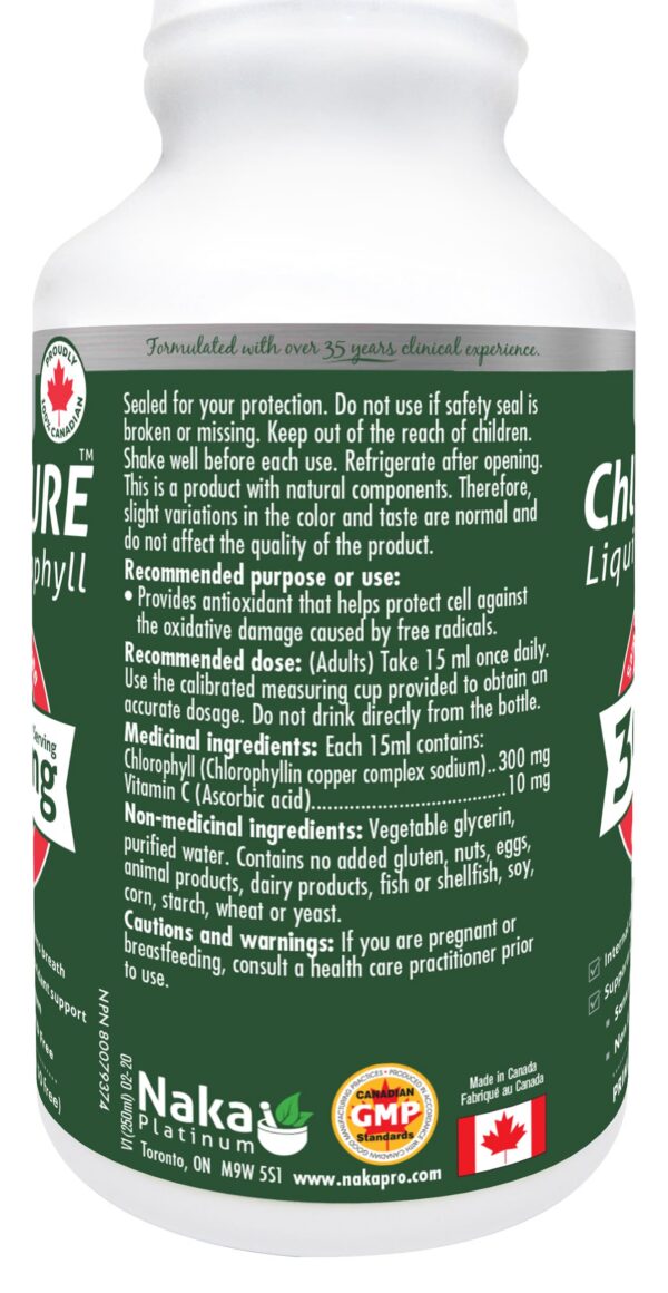 Etiqueta de CloroPURE Clorofila líquida 15 ml porción